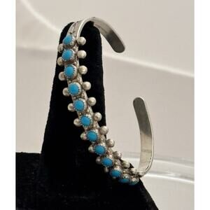 Fred Harvey Era Zuni Sterling SNAKE EYE Turquoise Row Arrows Cuff  Bracelet